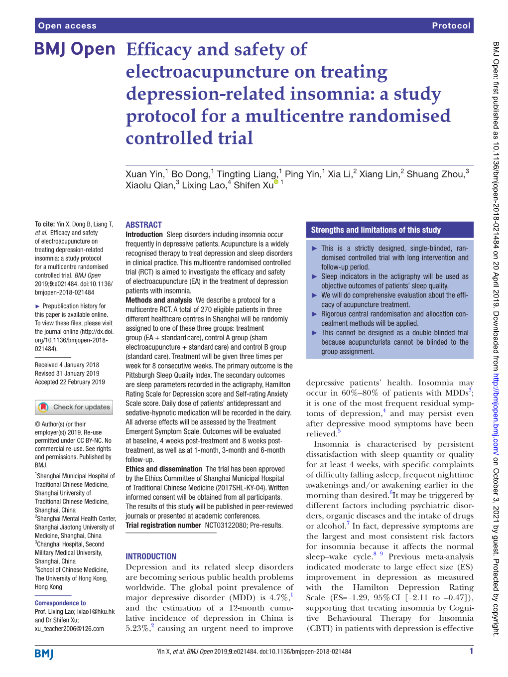 Efficacy and Safety of Electroacupuncture on Treating Depression-Related Insomnia: a Study Protocol for a Multicentre Randomised Controlled Trial