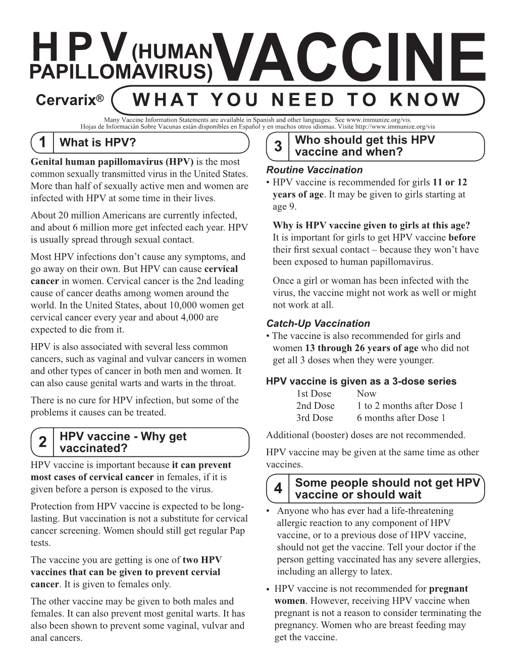 HPV (Human Papillomavirus) Vaccine Cervarix