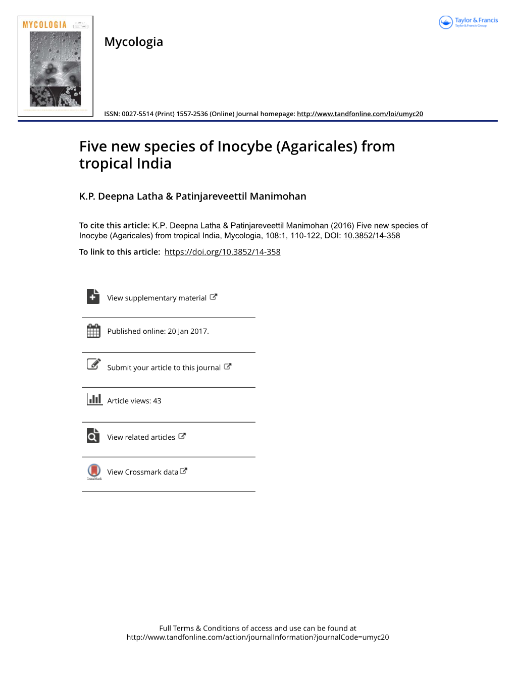 Five New Species of Inocybe (Agaricales) from Tropical India