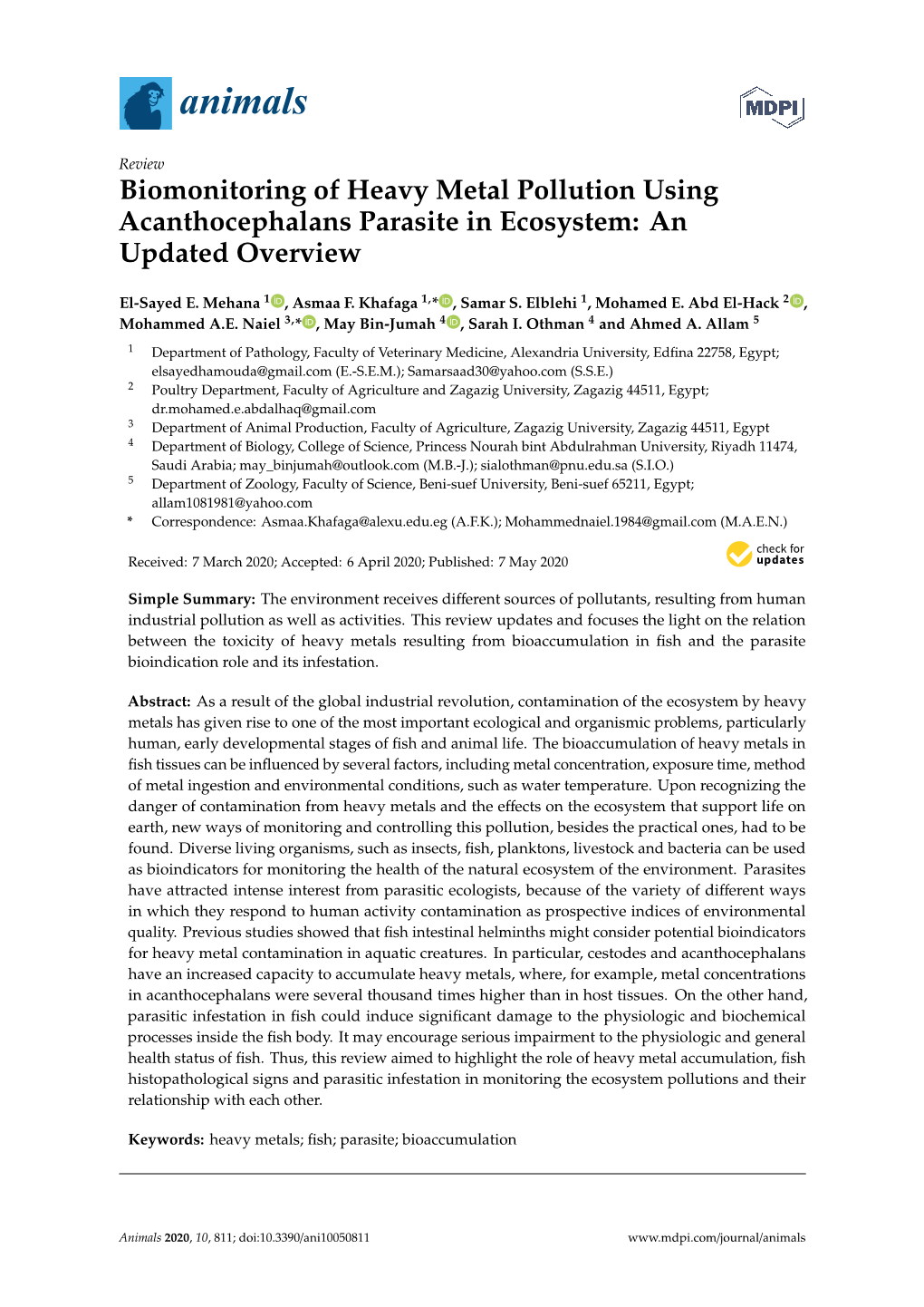 Biomonitoring of Heavy Metal Pollution Using Acanthocephalans Parasite in Ecosystem: an Updated Overview