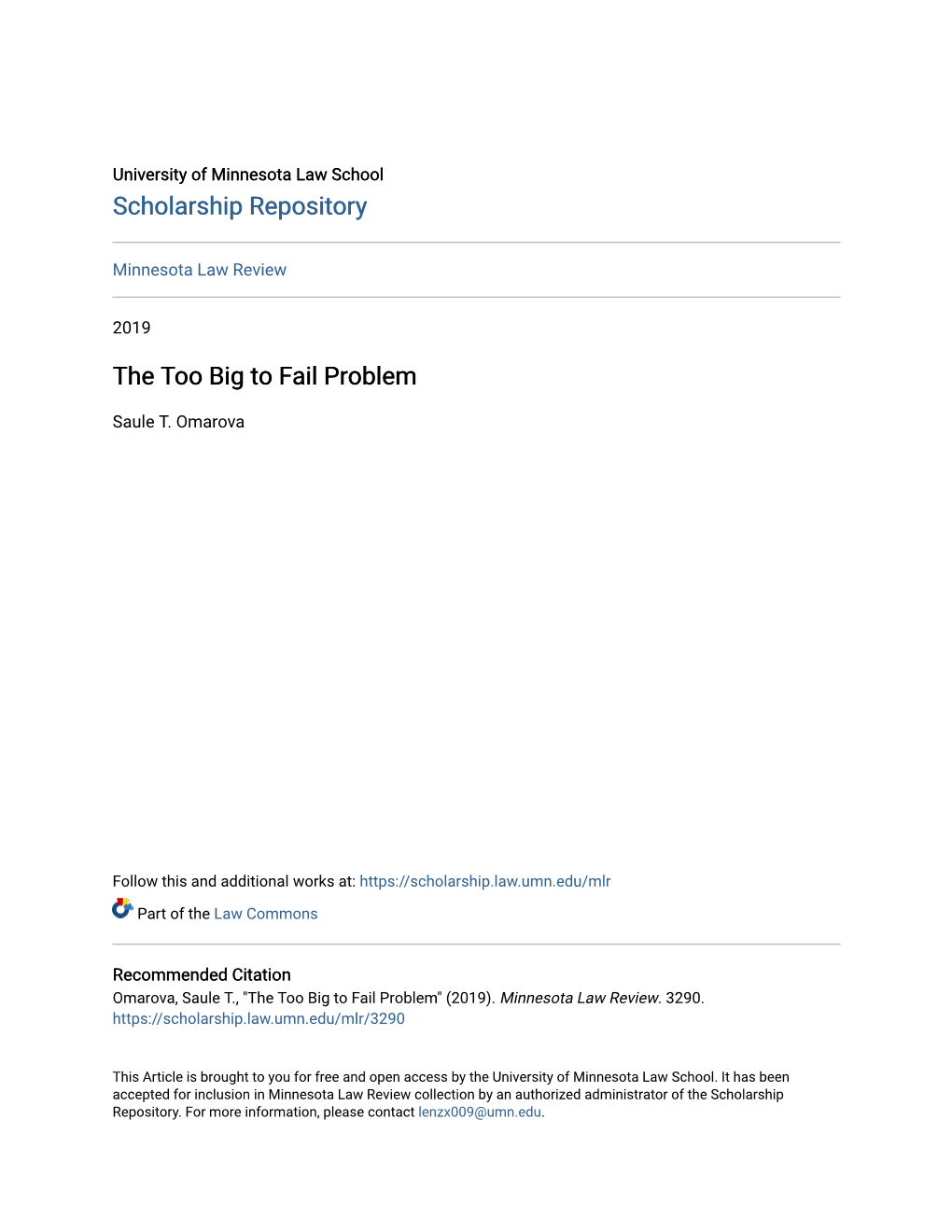 The Too Big to Fail Problem