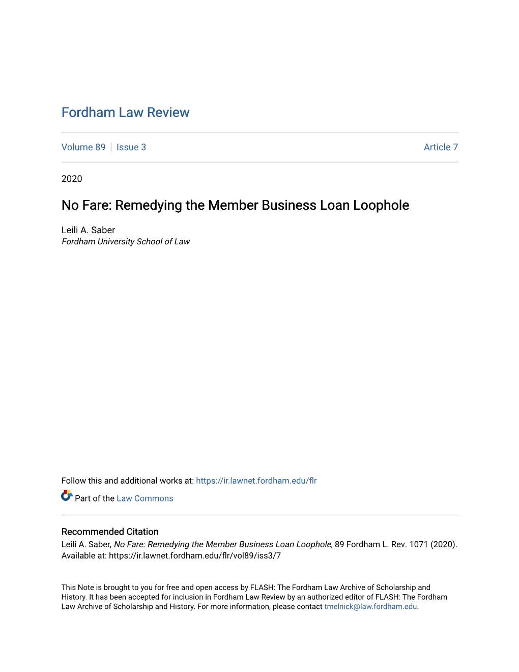 No Fare: Remedying the Member Business Loan Loophole