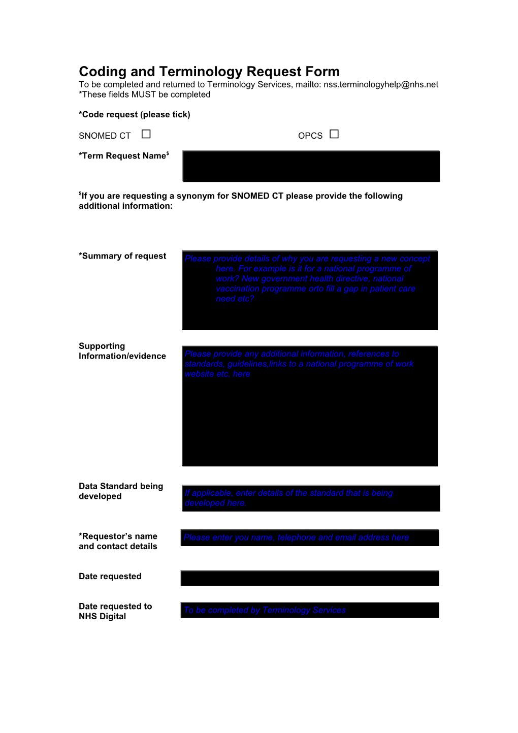 SNOMED-CT Request Form