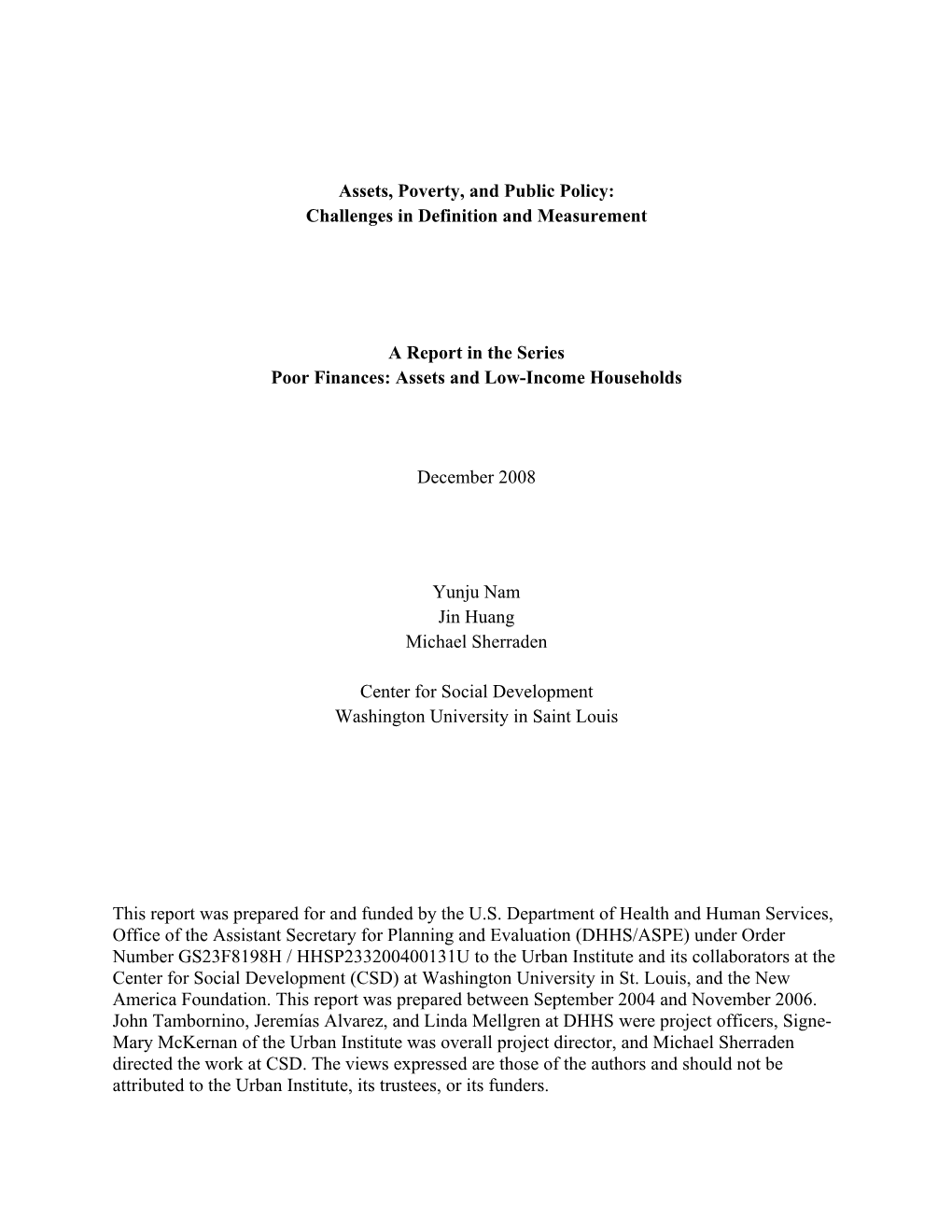 Assets, Poverty, and Public Policy: Challenges in Definition and Measurement