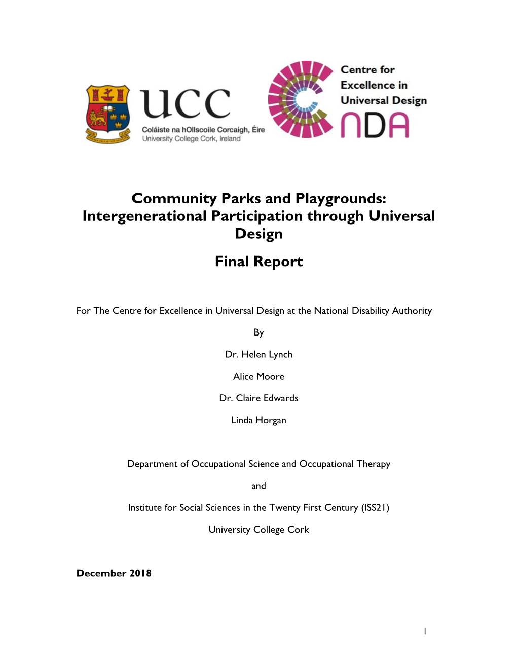 Community Parks and Playgrounds: Intergenerational Participation Through Universal Design Final Report