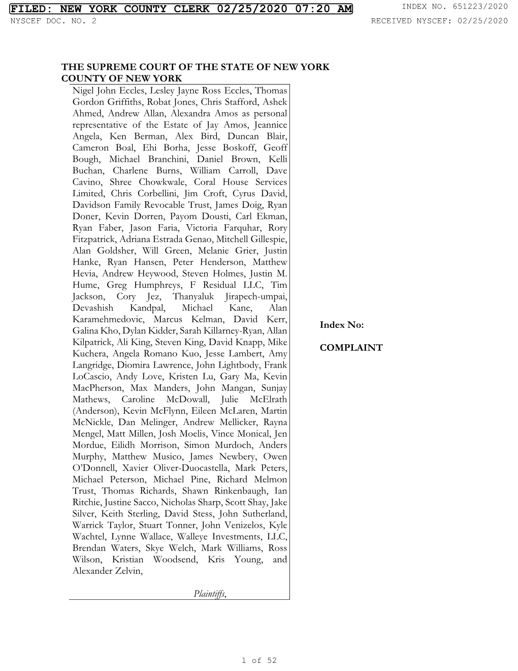 Filed: New York County Clerk 02/25/2020 07:20 Am Index No