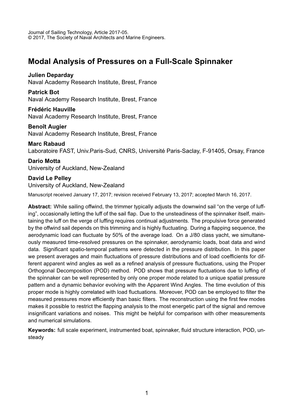 Modal Analysis of Pressures on a Full-Scale Spinnaker