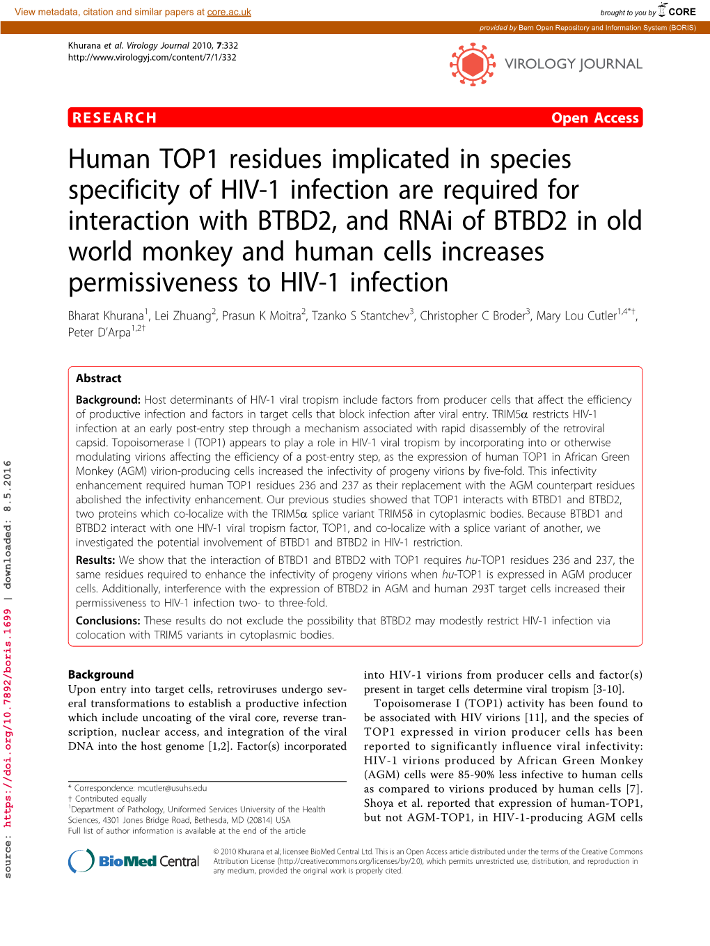 Human TOP1 Residues Implicated in Species Specificity Of