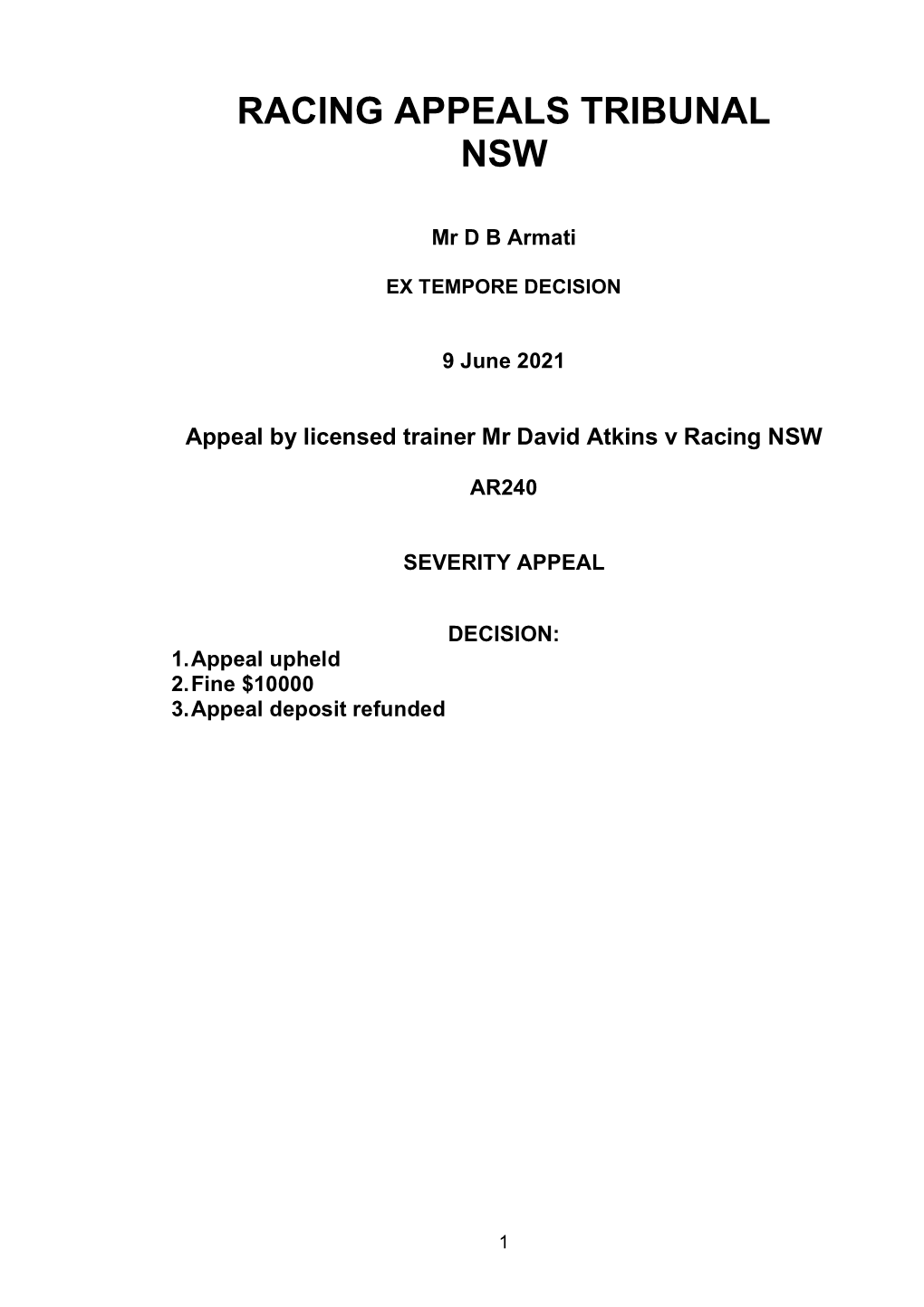 Racing Appeals Tribunal Nsw