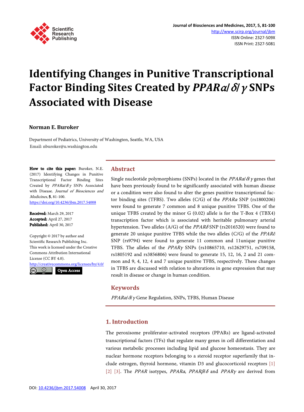 Identifying Changes in Punitive Transcriptional Factor Binding Sites Created by Pparα/Δ/Γ Snps Associated with Disease