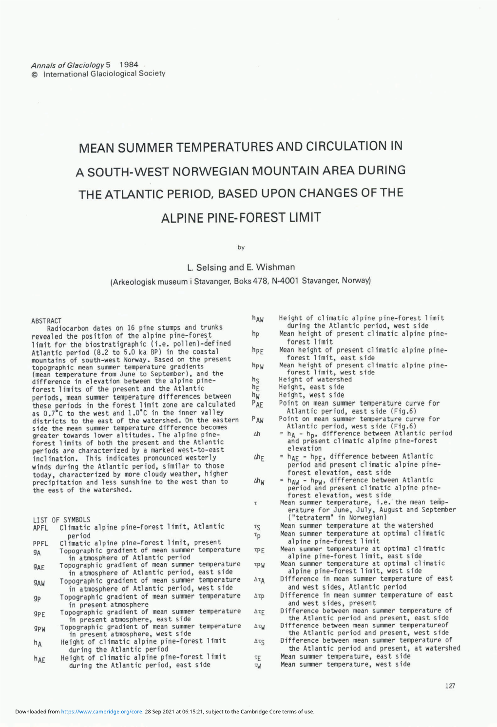 Mean Summer Temperatures and Circulation in Alpine