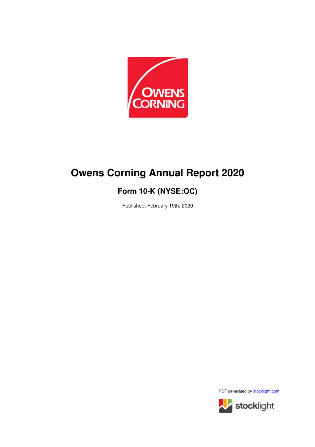 Owens Corning Annual Report 2020