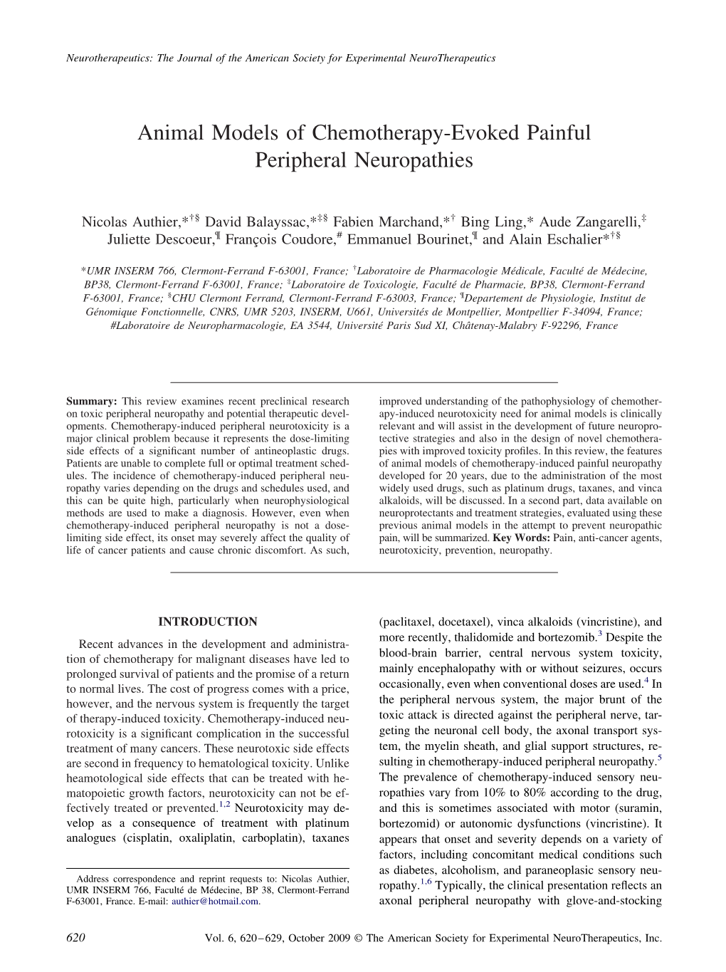 Animal Models of Chemotherapy-Evoked Painful Peripheral Neuropathies