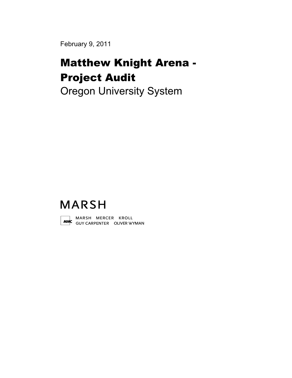 Matthew Knight Arena - Project Audit Oregon University System