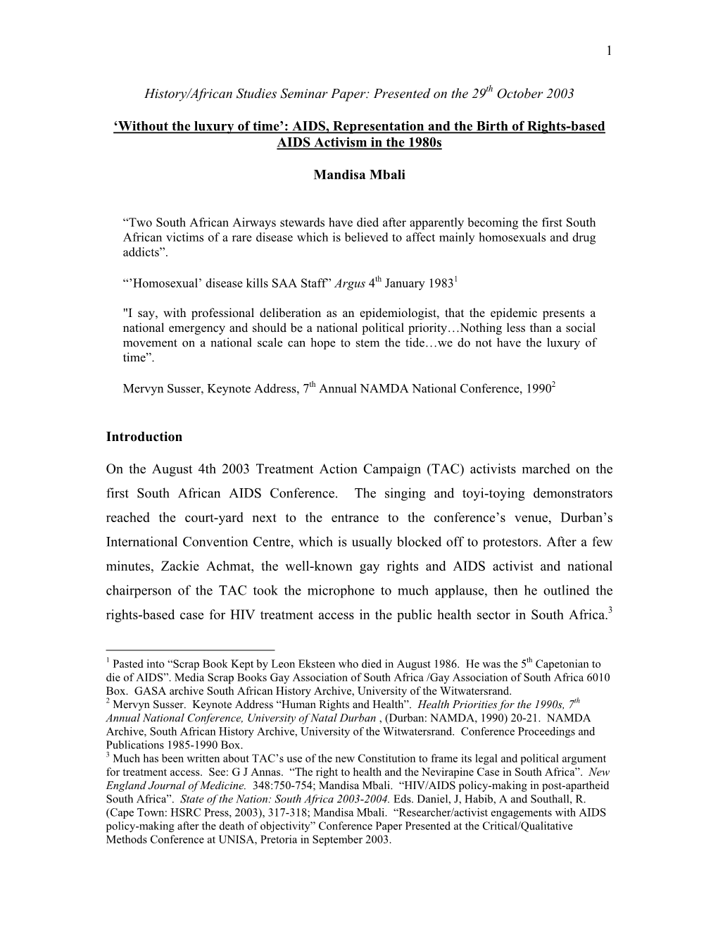 AIDS, Representation and the Birth of Rights-Based AIDS Activism in the 1980S