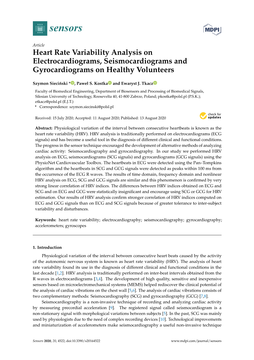 Heart Rate Variability Analysis on Electrocardiograms, Seismocardiograms and Gyrocardiograms on Healthy Volunteers