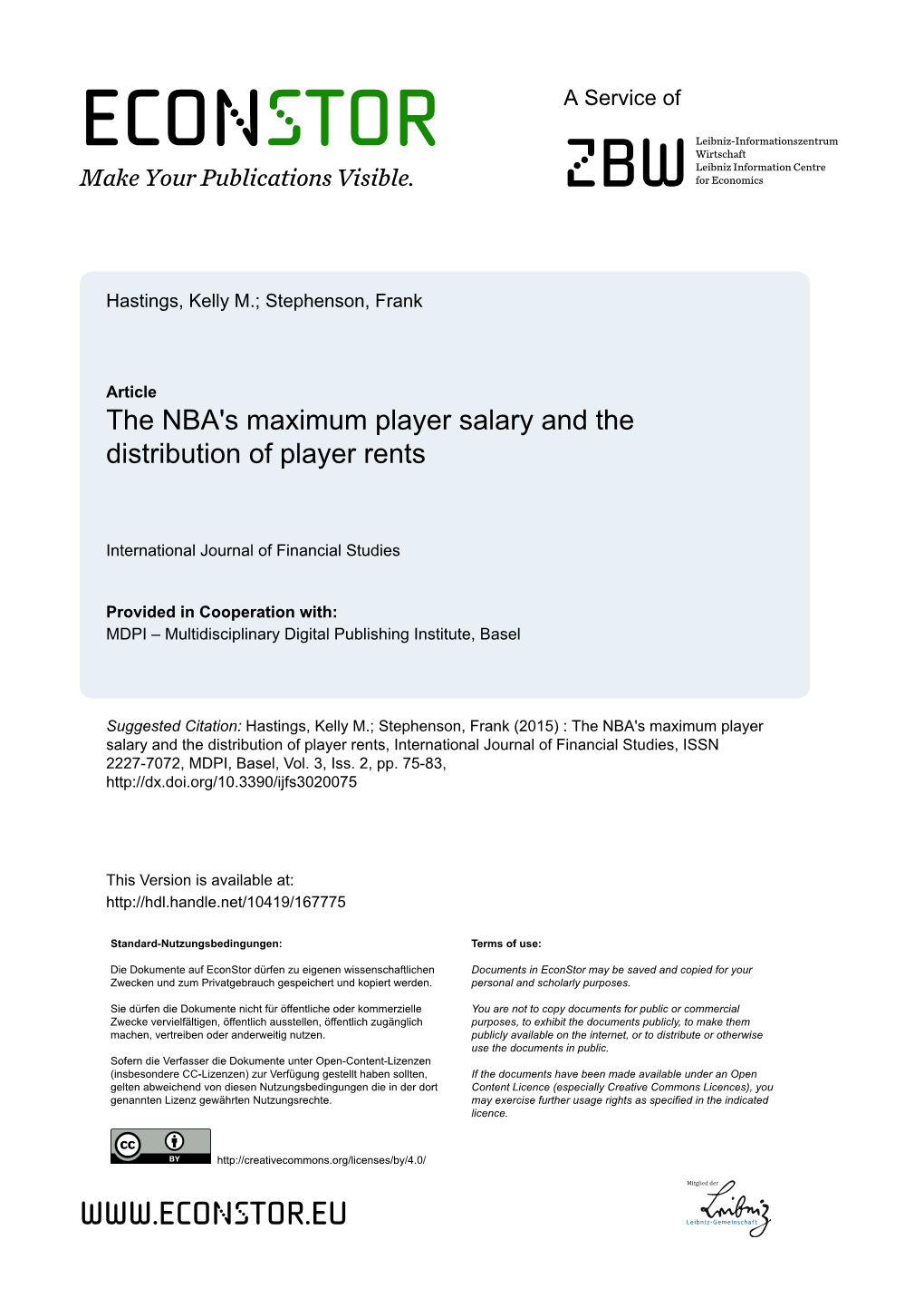 The NBA's Maximum Player Salary and the Distribution of Player Rents