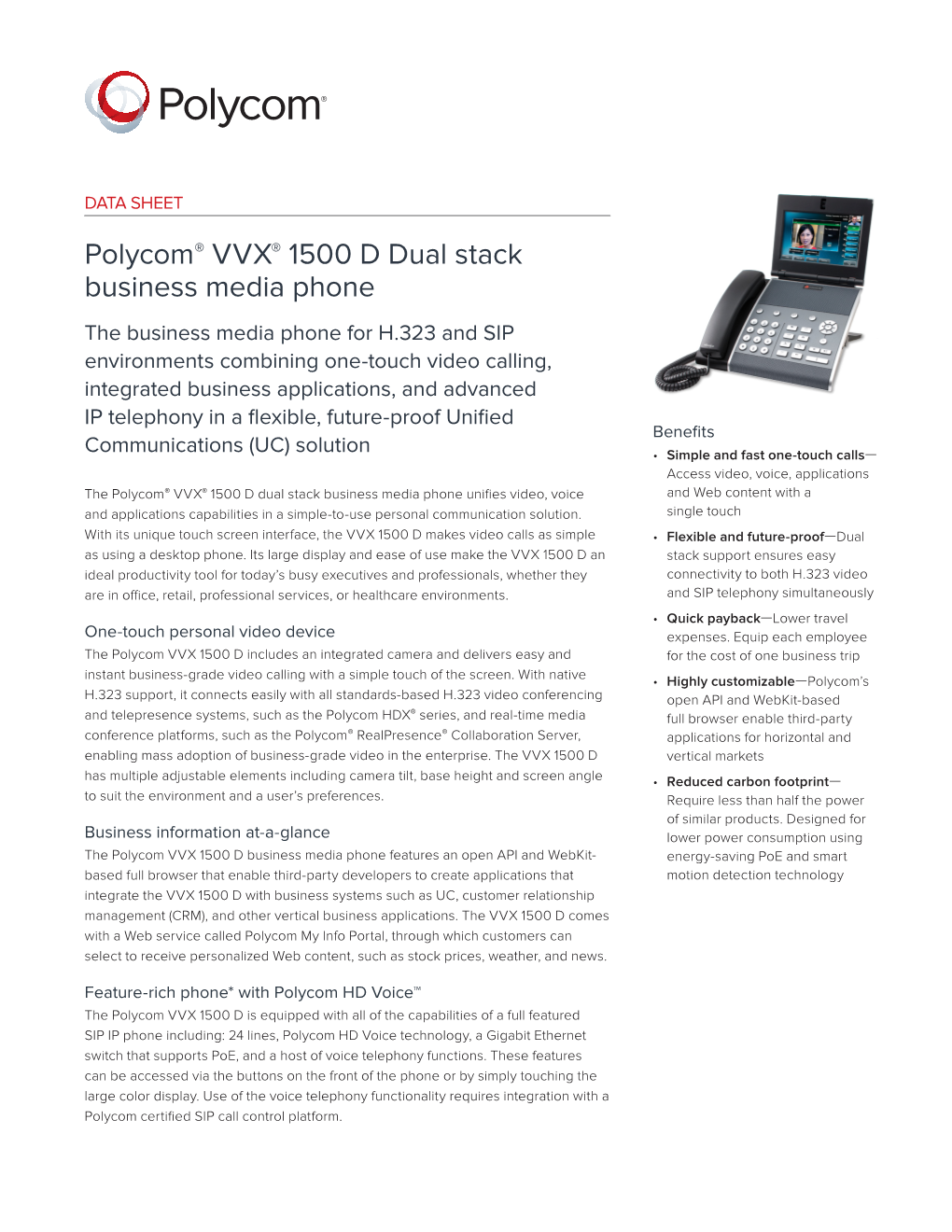 Polycom® VVX® 1500 D Dual Stack Business Media Phone