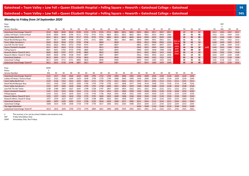 Go North East A4 Landscape Timetable