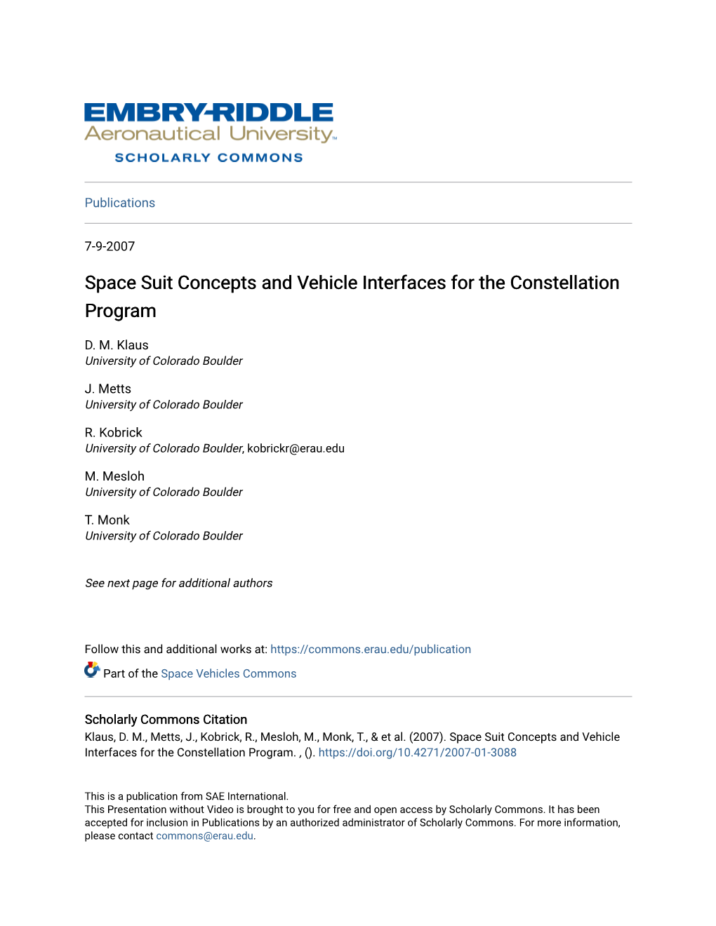 Space Suit Concepts and Vehicle Interfaces for the Constellation Program