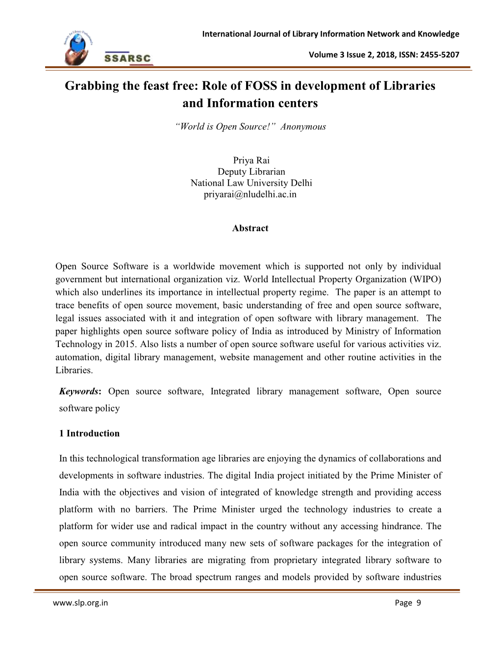 Role of FOSS in Development of Libraries and Information Centers