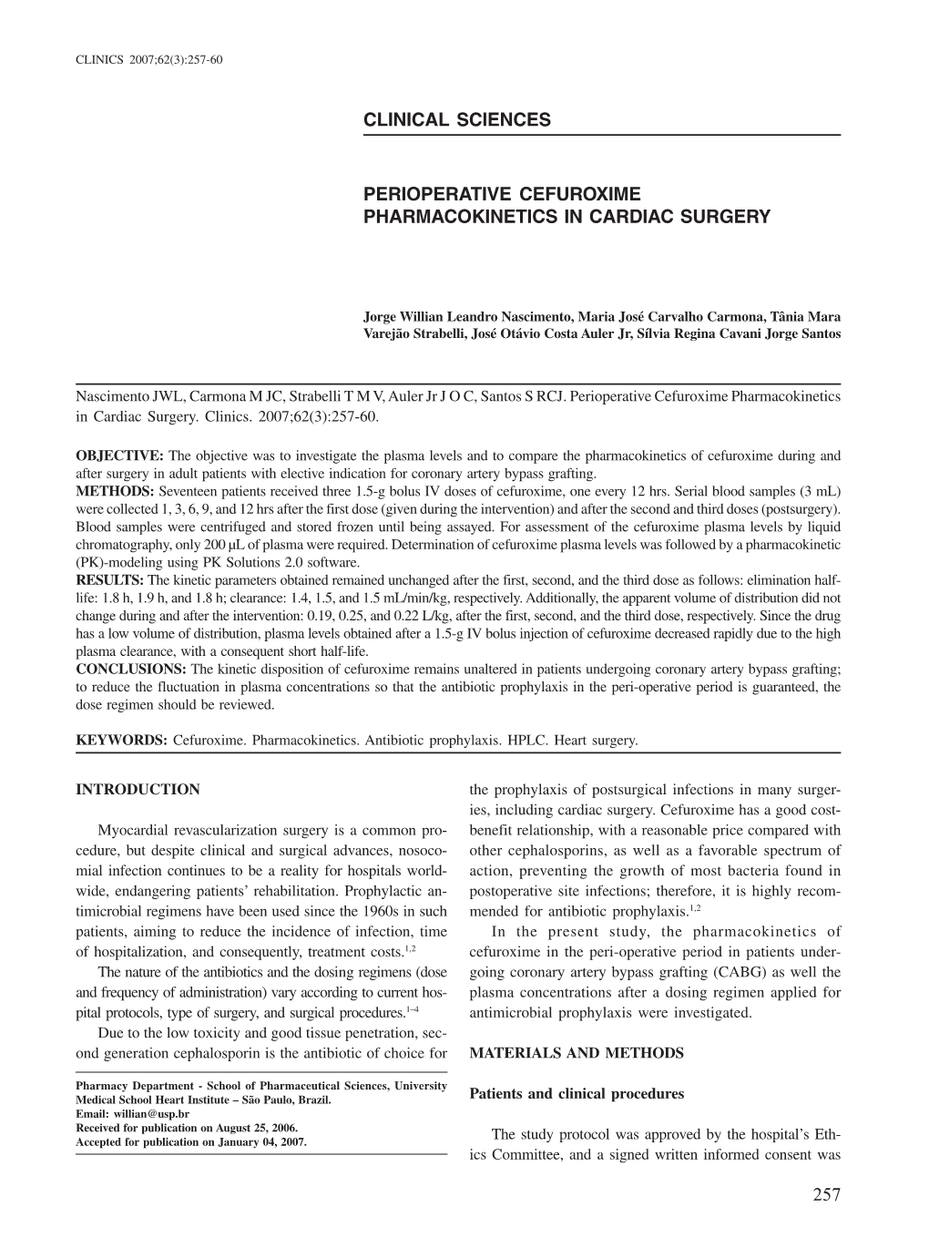 Perioperative Cefuroxime Pharmacokinetics in Cardiac Surgery