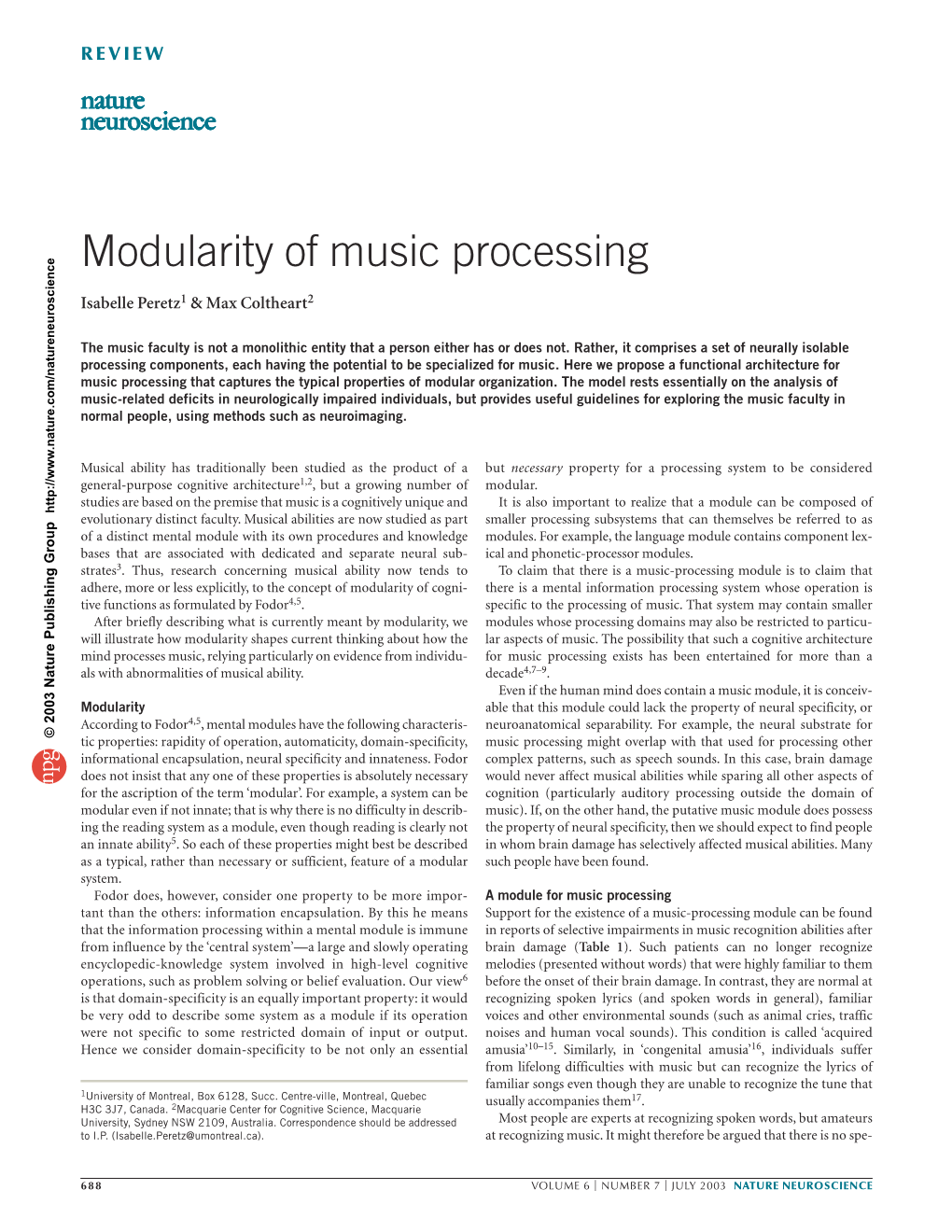 Modularity of Music Processing