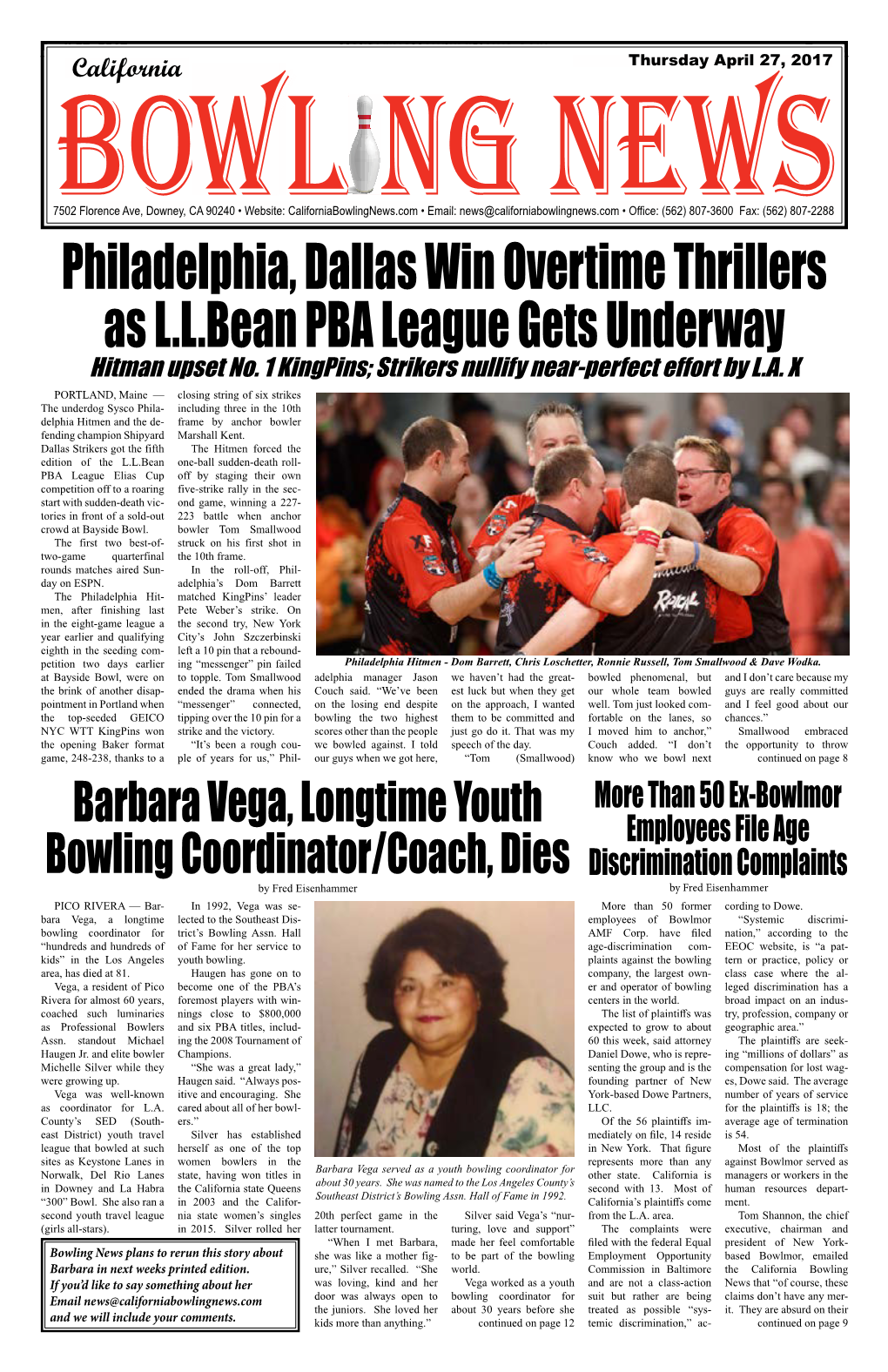 Philadelphia, Dallas Win Overtime Thrillers As L.L.Bean PBA League Gets Underway Hitman Upset No