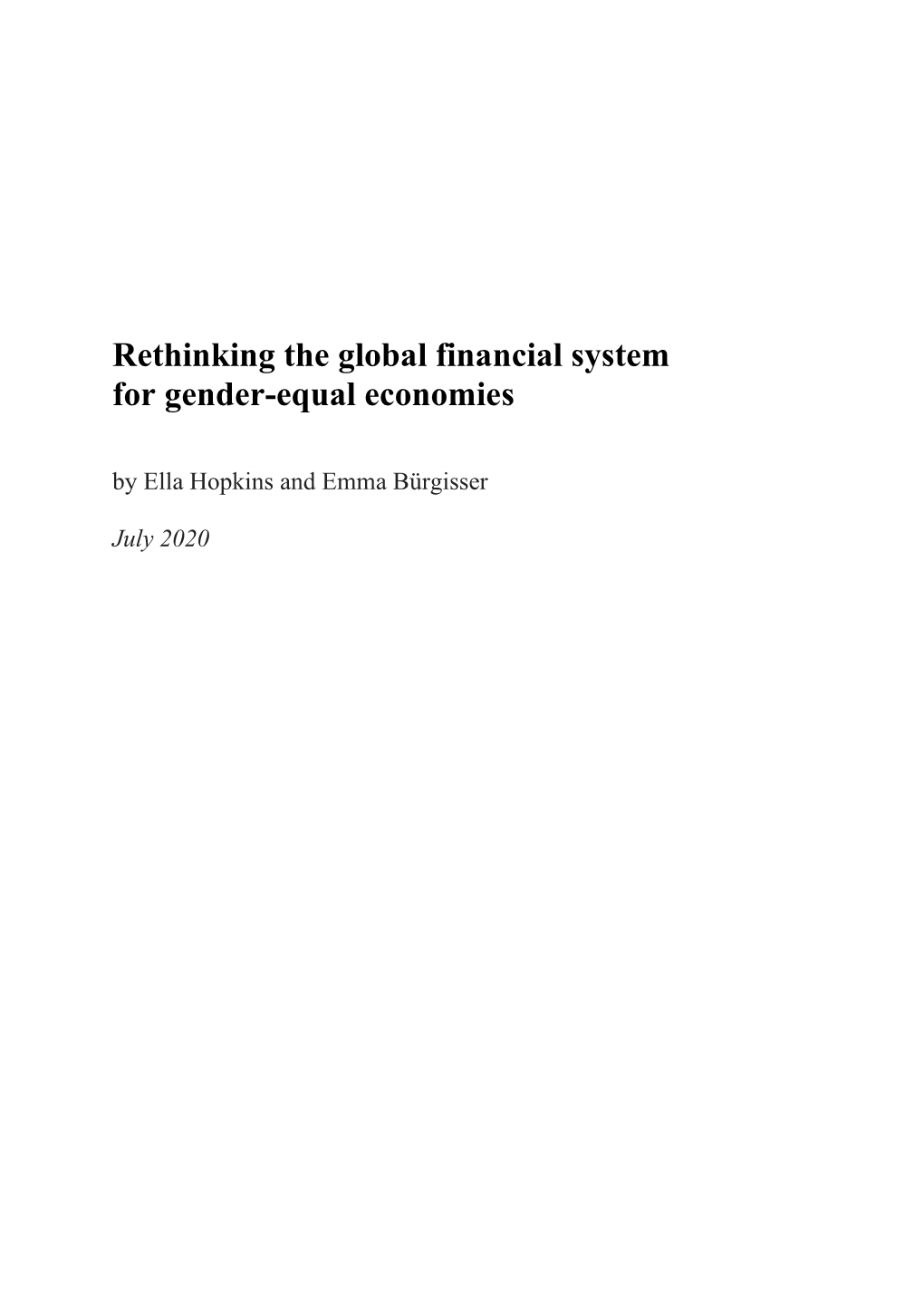 Rethinking the Global Financial System for Gender-Equal Economies