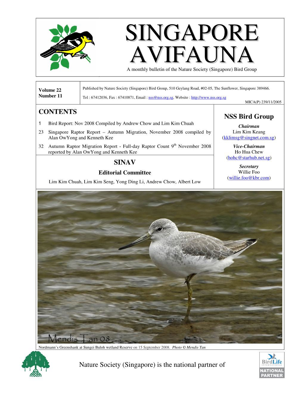 Singapore Avifauna Volume 22 No 11 ______