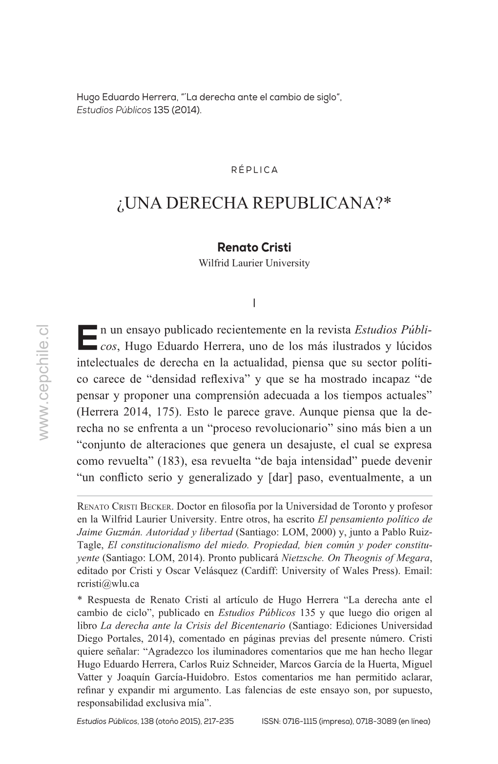 Estudios Públicos, 138. Revista De Políticas Públicas