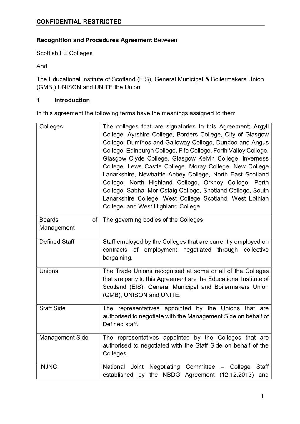 National Recognition and Procedures Agreement