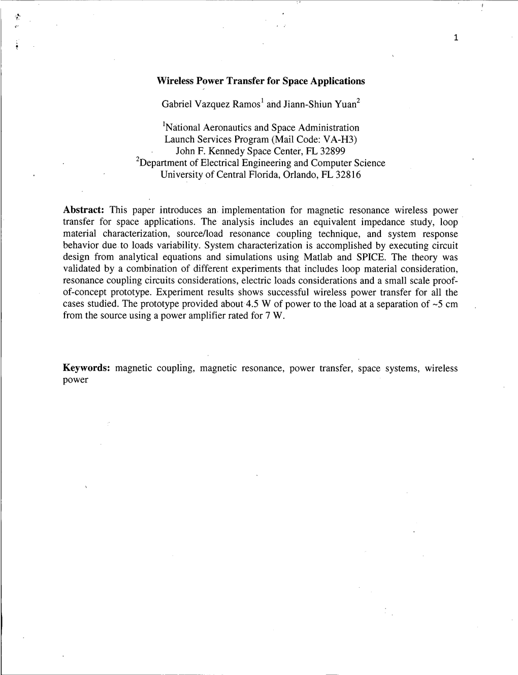 Wireless Power Transfer for Space Applications