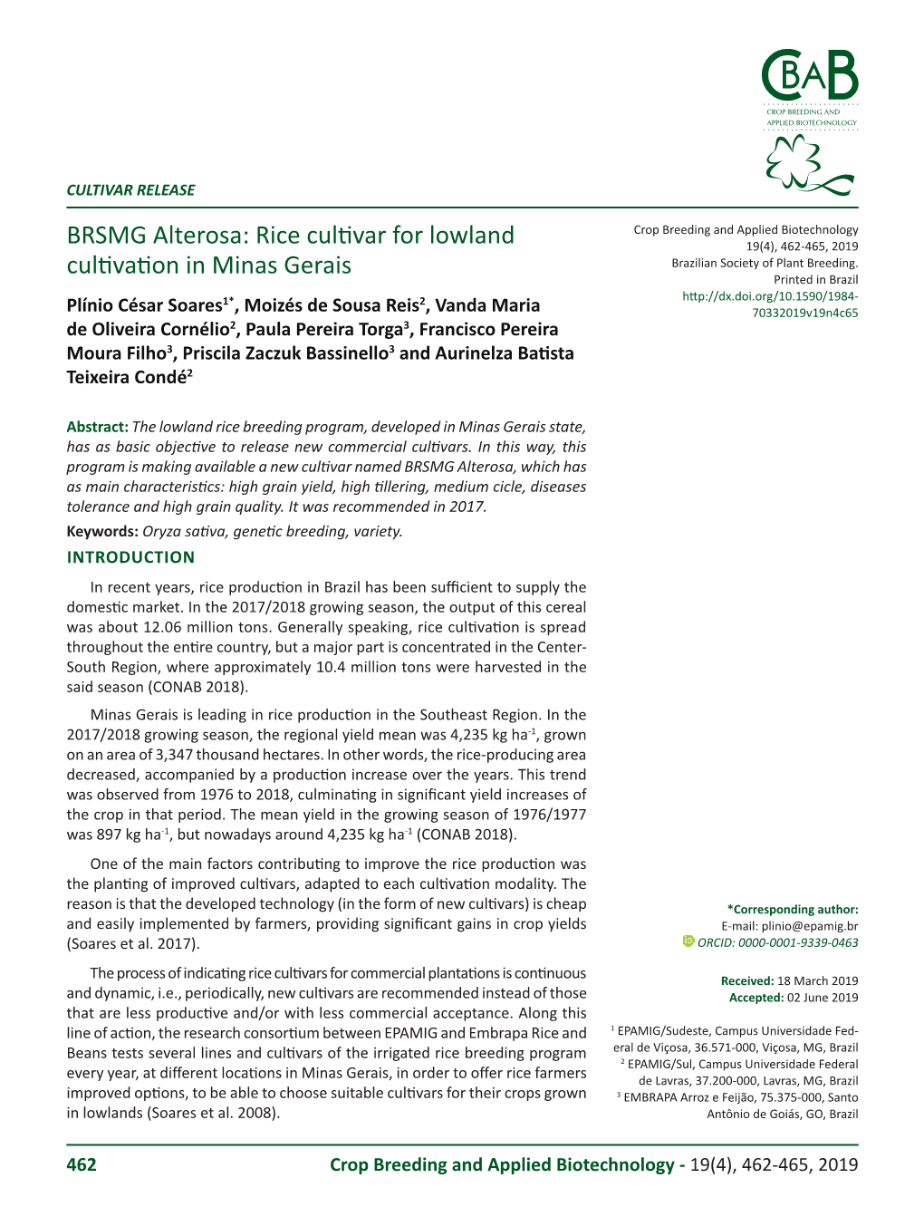 BRSMG Alterosa: Rice Cultivar for Lowland Cultivation in Minas Gerais