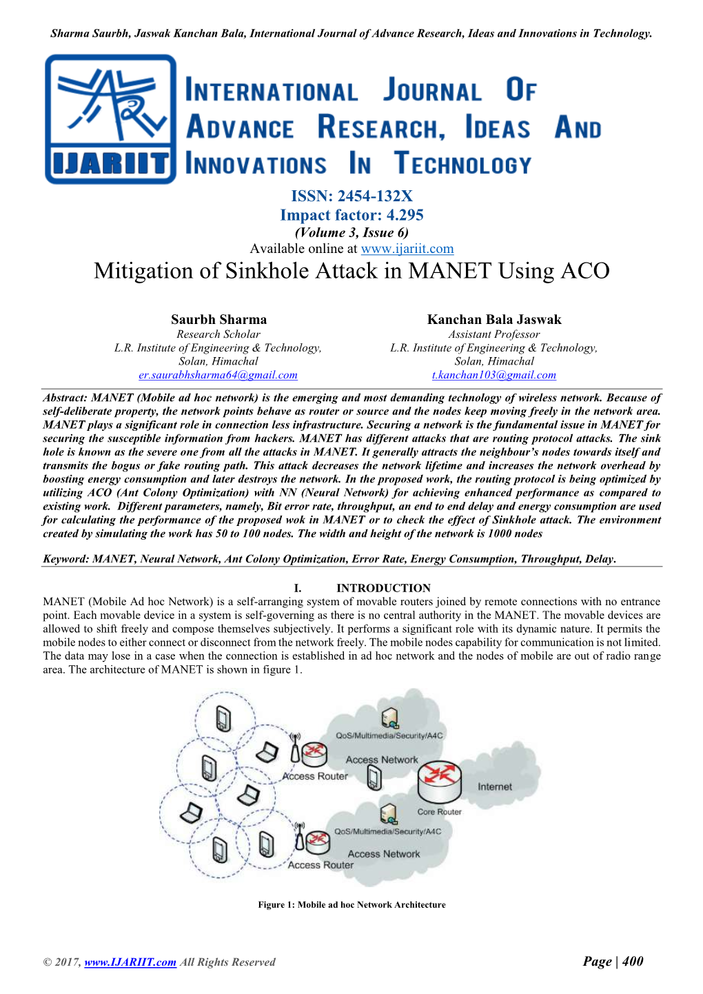 Mitigation of Sink Hole Attack in MANET Using