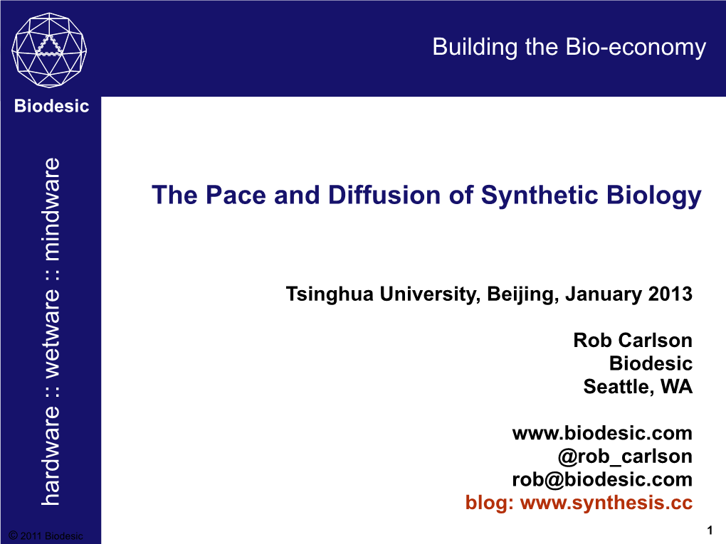 The Pace and Diffusion of Synthetic Biology