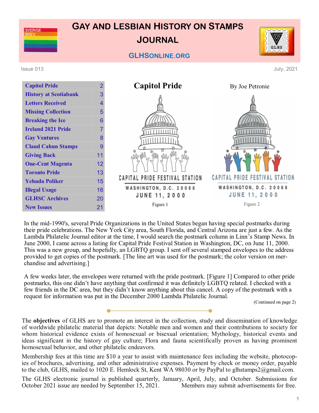 GAY and LESBIAN HISTORY on STAMPS JOURNAL Capitol Pride