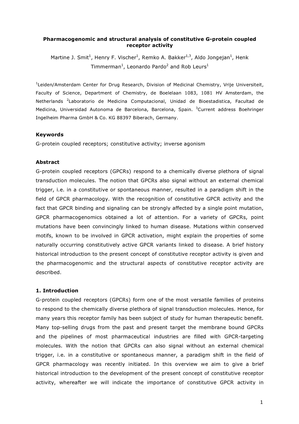 1 Pharmacogenomic and Structural Analysis of Constitutive G-Protein