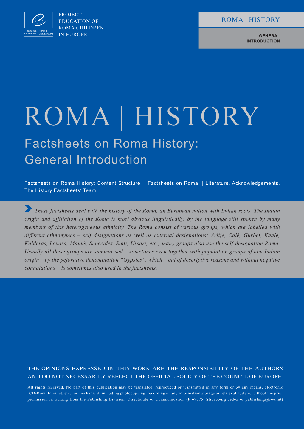 Factsheets on Roma History: General Introduction