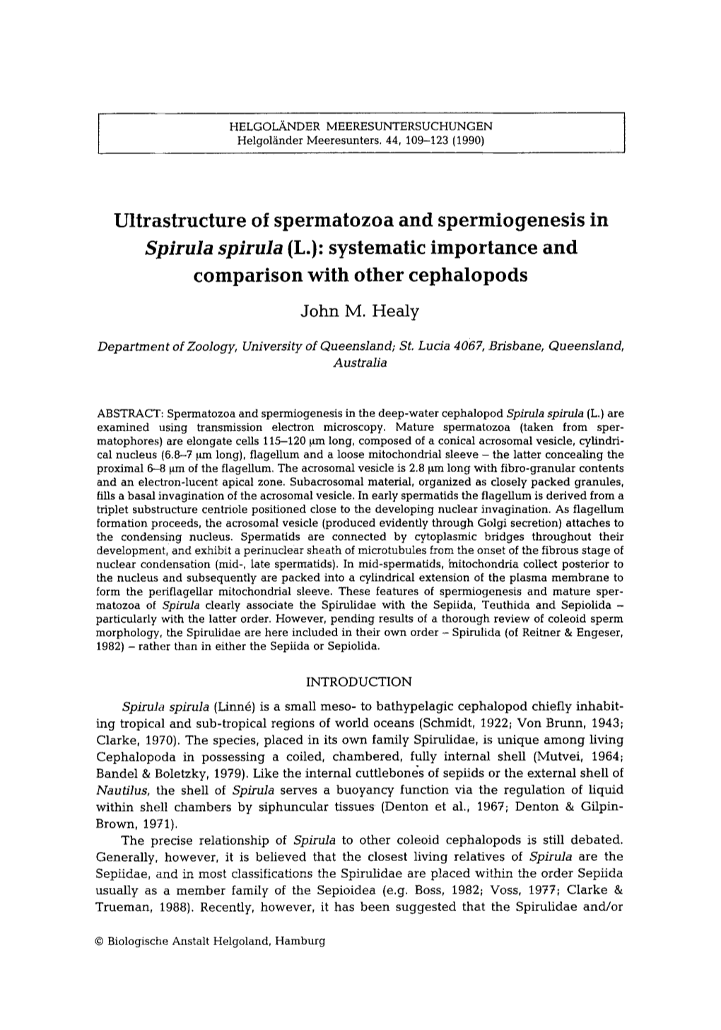 Spirula Spirula (L.): Systematic Importance and Comparison with Other Cephalopods