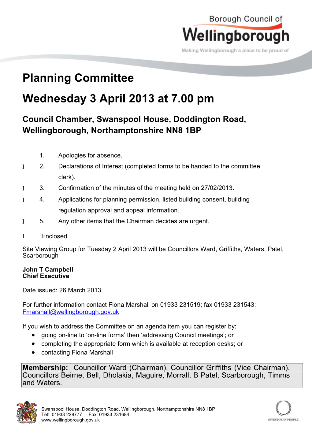 Planning Committee Wednesday 3 April 2013 at 7.00 Pm