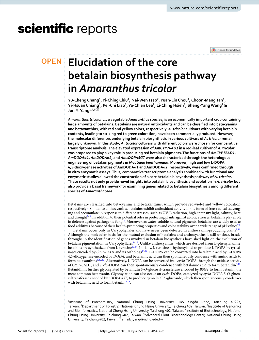 Elucidation of the Core Betalain Biosynthesis Pathway In