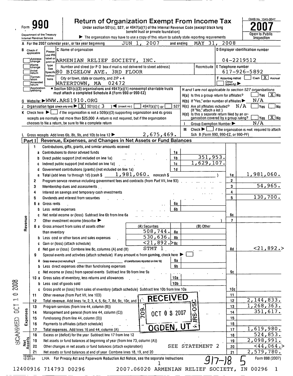 Return of Organization Exempt from Income Tax