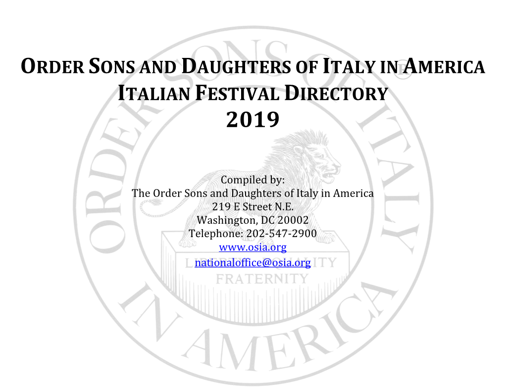 Order Sons and Daughters of Italy in America Italian Festival Directory 2019