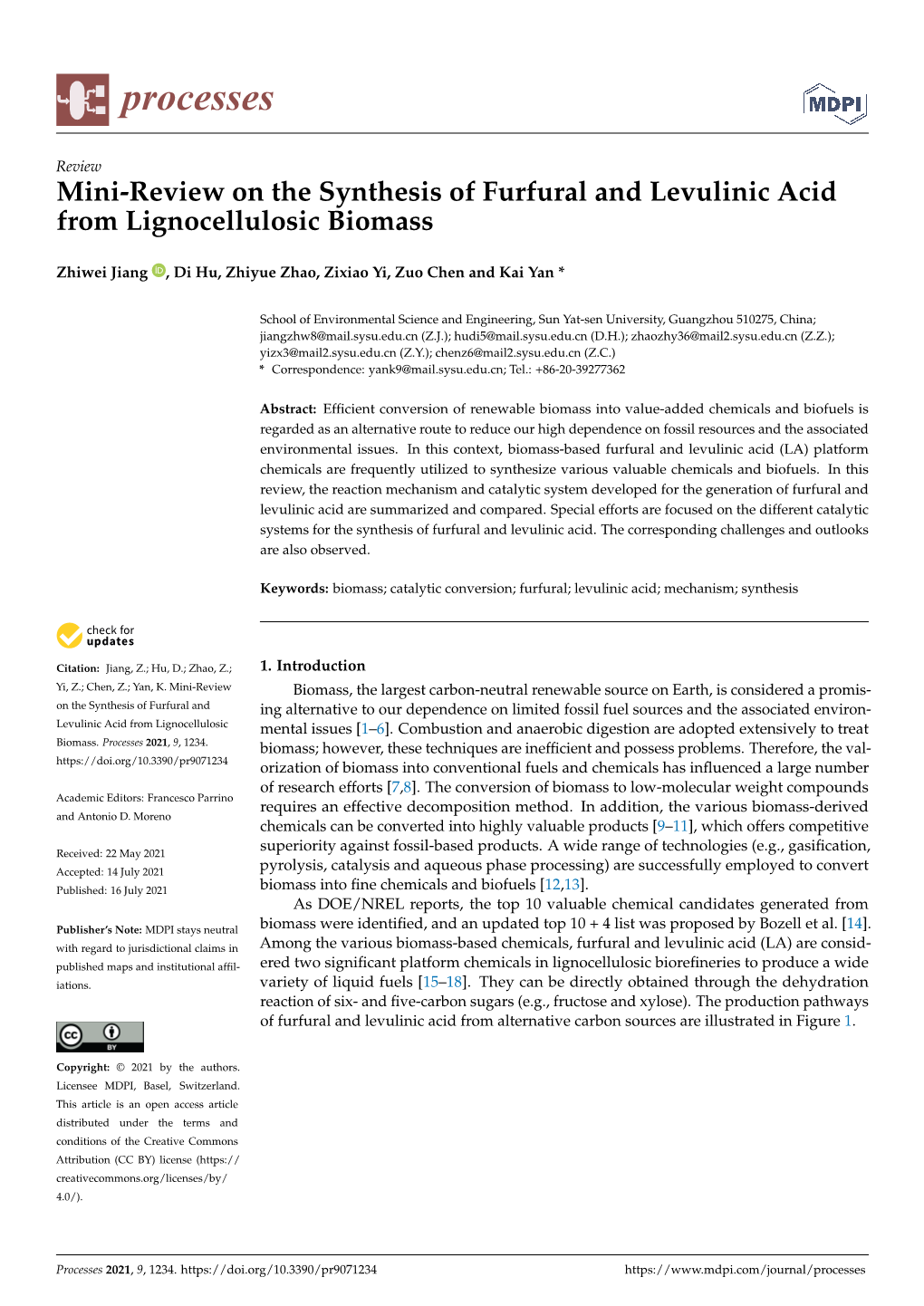 Mini-Review on the Synthesis of Furfural and Levulinic Acid from Lignocellulosic Biomass