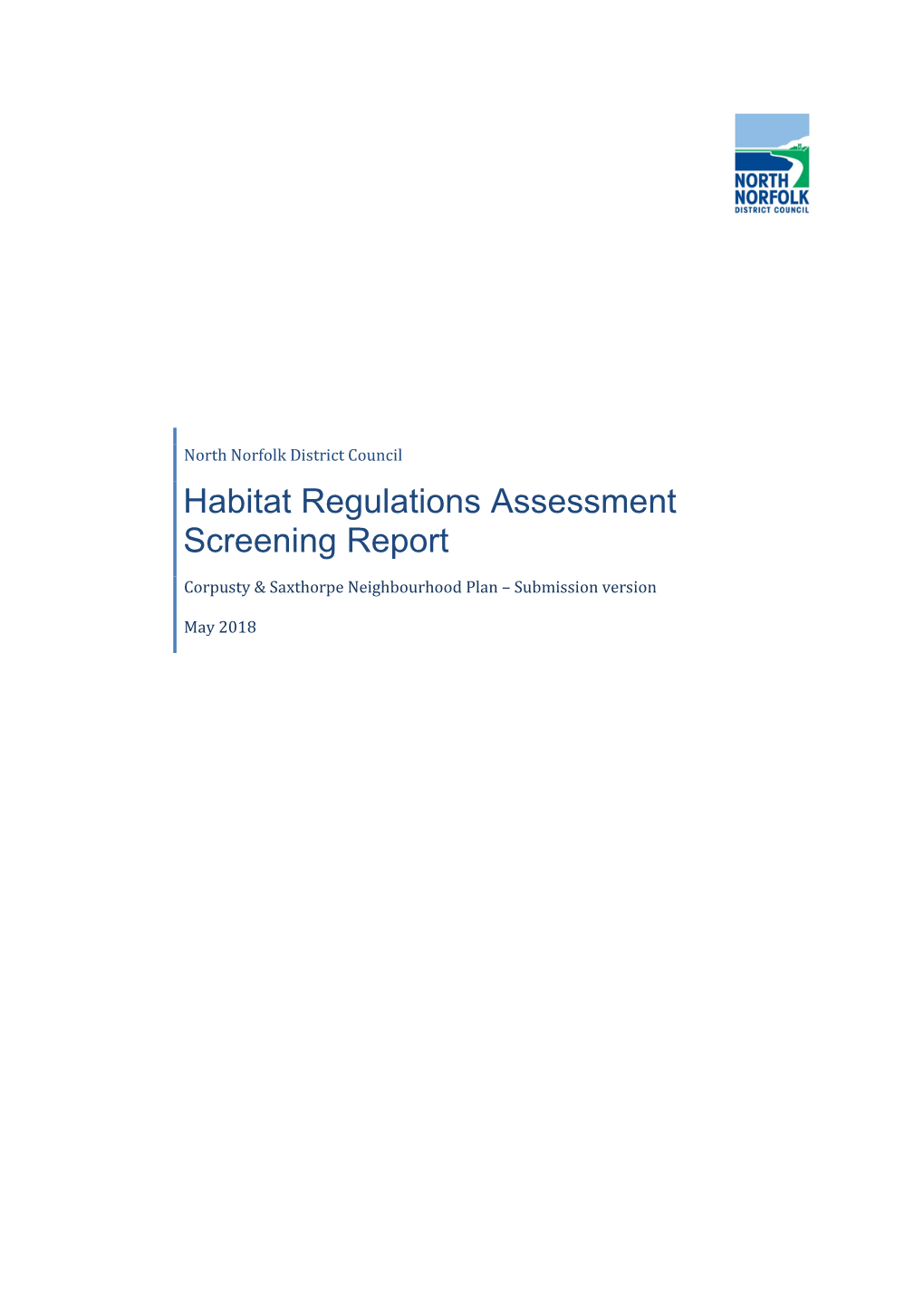 Habitat Regulations Assessment Screening Report