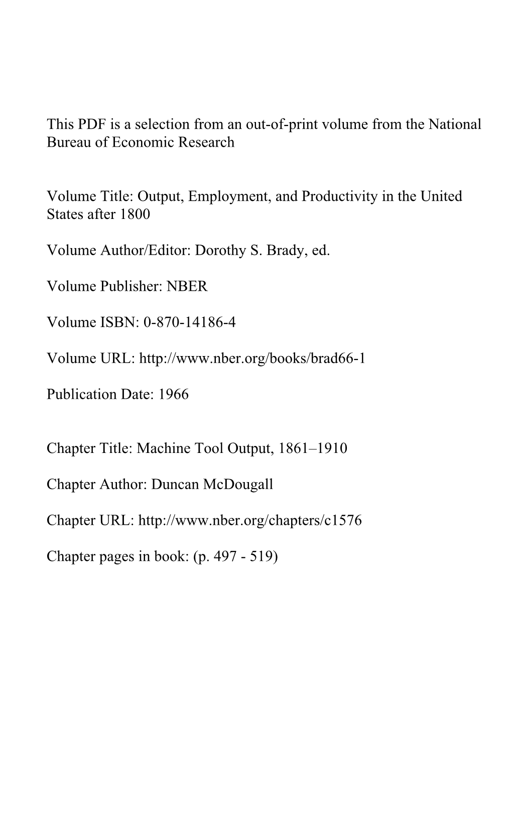 Machine Tool Output, 1861-1910