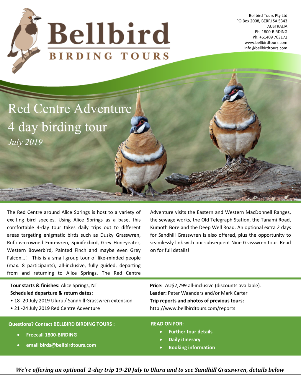 Red Centre Adventure 4 Day Birding Tour July 2019