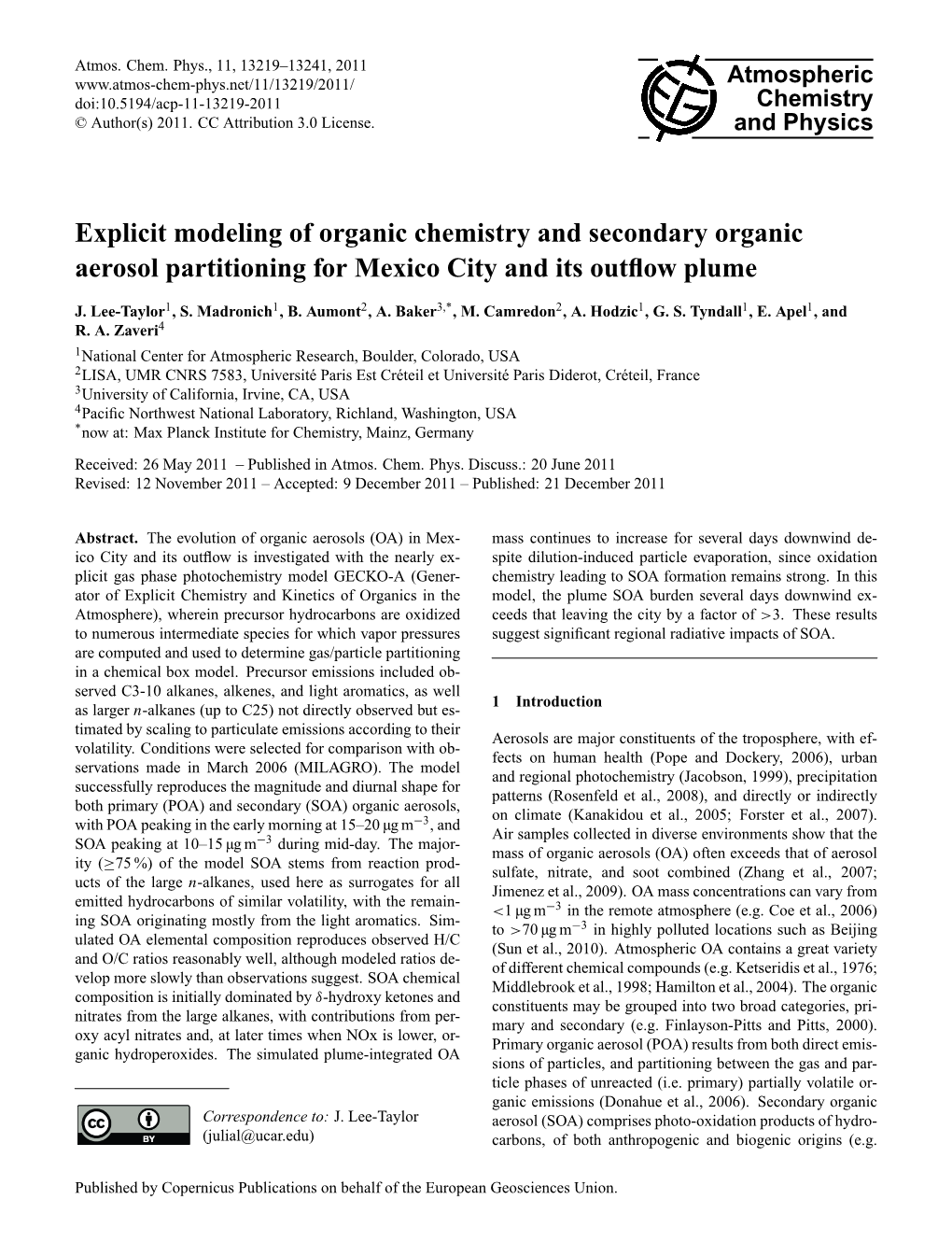 Explicit Modeling of Organic Chemistry and Secondary Organic Aerosol Partitioning for Mexico City and Its Outflow Plume