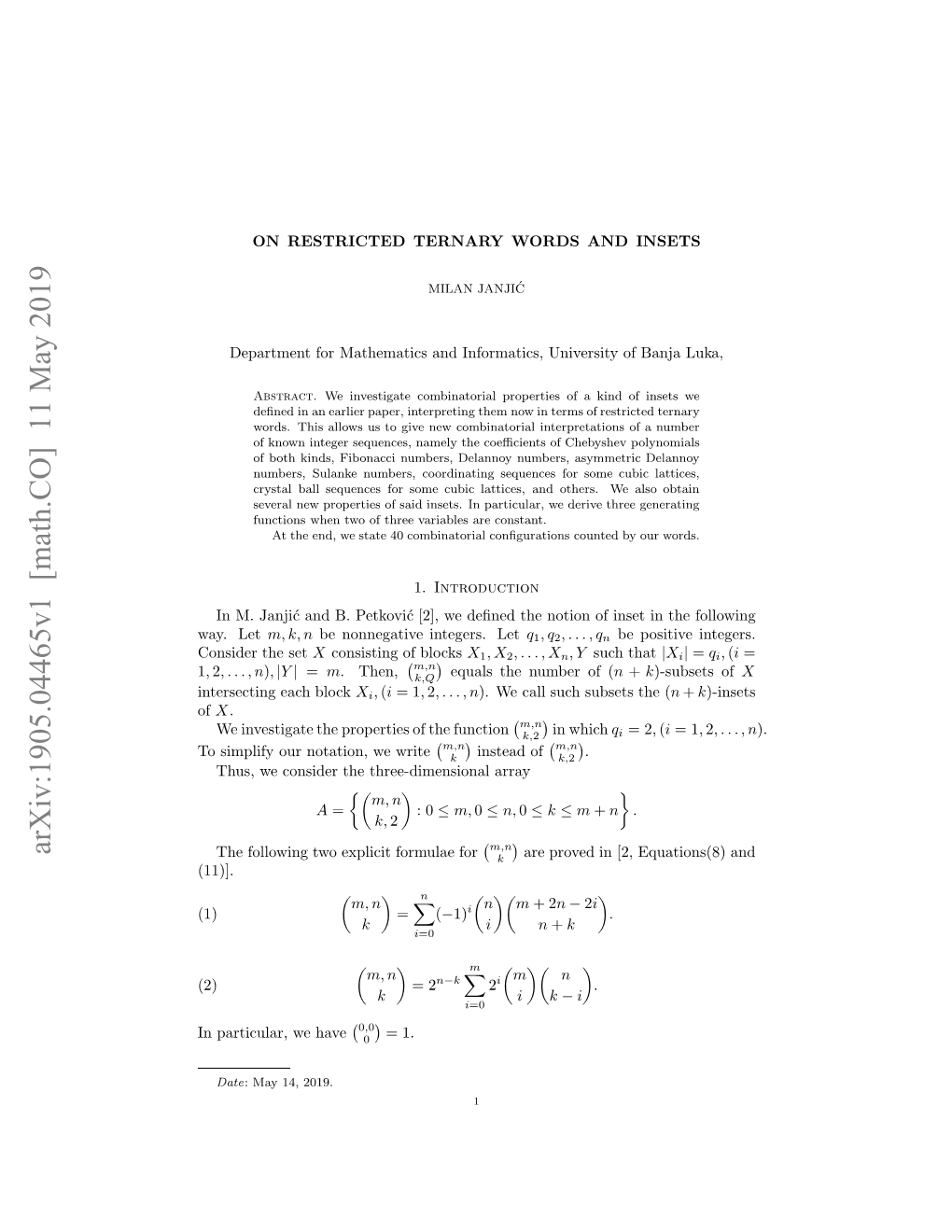 On Restricted Ternary Words and Insets 3